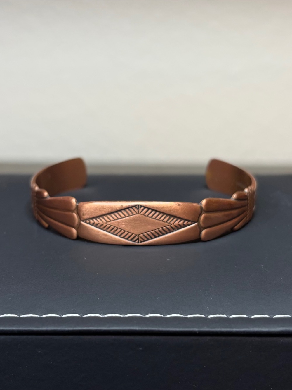 Copper Southwestern Geometric Engraved Open Cuff Bracelet